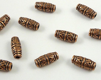 10 Antiqued Copper Beads 11x4mm Etched Antique Copper Oval Tube Beads Copper Spacer Accent Beads 10 Antique Copper Beads Destash Beads