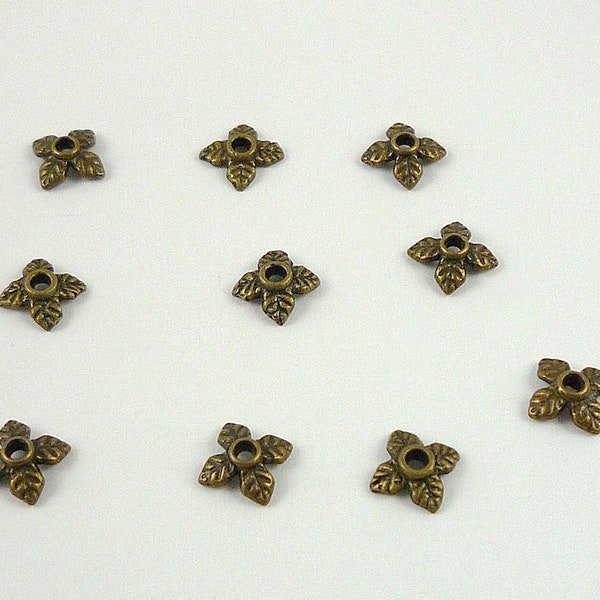 Antiqued Brass Bead Caps Small 8mm Leaf Bead Caps 10 Antique Brass Bead Caps Destash Findings