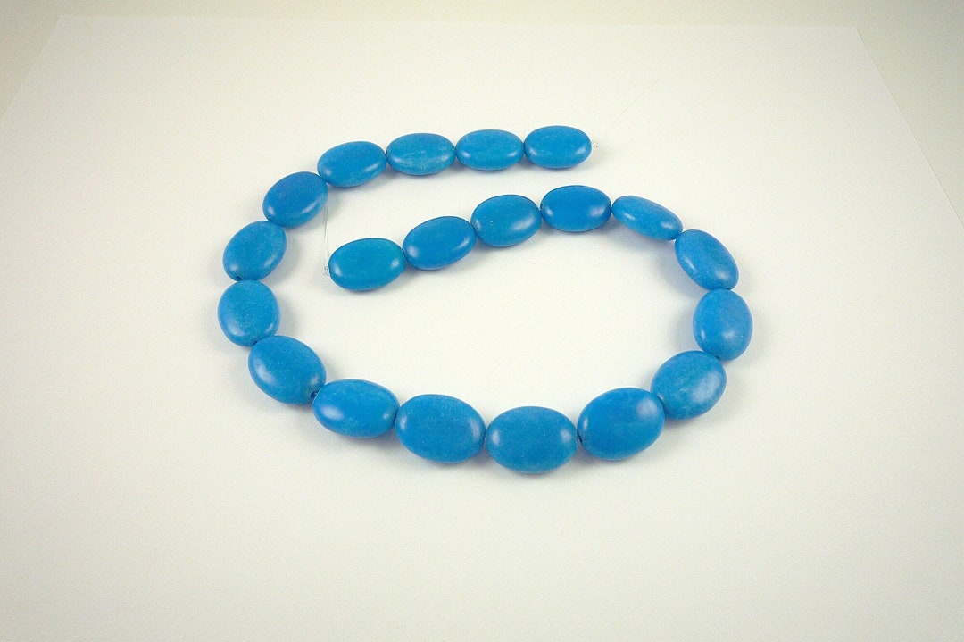 Cornflower Blue Mountain Jade Beads 20x15mm Bright Blue Smooth Oval