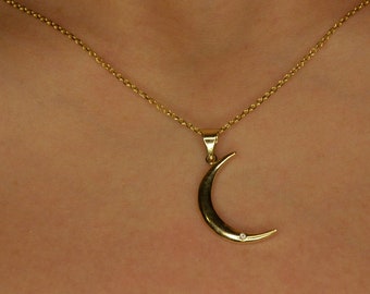 Solid Gold Moon Necklace | Etsy Solid Gold Moon Necklace | Etsy