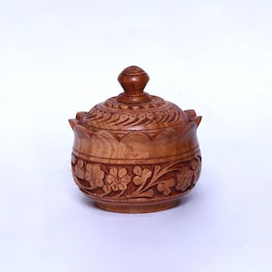 Handmade Wooden Sugar Bowl With Lid, Sugar Pot Kitchen Storage Accessories, Wood Carving Art Saltbox Salt Cellar Spice Jar Container