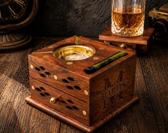 Personalisierte Zigarre Aschenbecher mit Schublade Holz Zigarrenhalter Rauchen Zubehör Geschenk für Papa