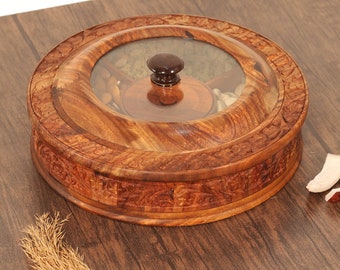 Engraved Rosewood Masala Box: Kitchen Spice & Dry Fruit Organizer