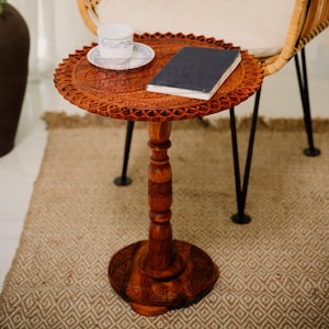 Foldable Picnic Table: Hand Carved Boho Wood, Portable Outdoor Decor