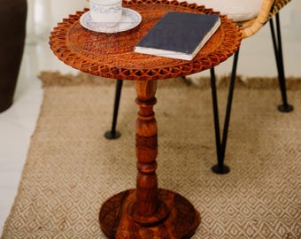 Foldable Picnic Table: Hand Carved Boho Wood, Portable Outdoor Decor