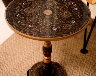 Modern Moroccan Round Coffee Table with Folding Legs Live Edge Wood End Table for Farmhouse Decor