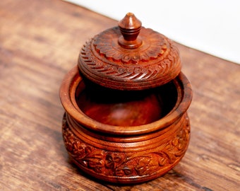 Wooden Sugar Bowl With Lid, Sugar Pot Kitchen Storage Accessories, Handmade Saltbox Salt Cellar Spice Jar Container