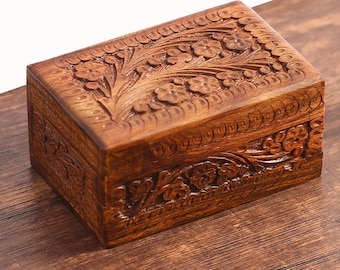 Wooden Puzzle Box, Secret Lock Box with Hidden Latch, Hidden Lock Jewelry Storage Box, Wood Carving Art Jewelry Box