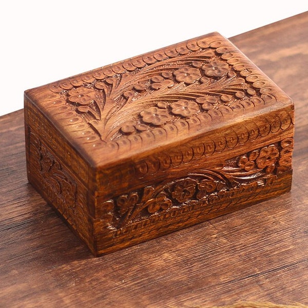 Wooden Puzzle Box, Secret Lock Box with Hidden Latch, Hidden Lock Jewelry Storage Box, Wood Carving Art Jewelry Box