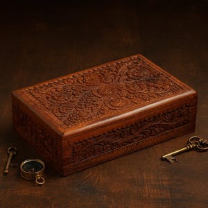 Handmade Secret Lock Box: Wooden Puzzle Box For Adults, Treasure Chest with Hidden Compartment for Money, Graduation Gift for Son