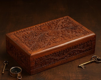 Handmade Secret Lock Box: Wooden Puzzle Box For Adults, Treasure Chest with Hidden Compartment for Money, Graduation Gift for Son