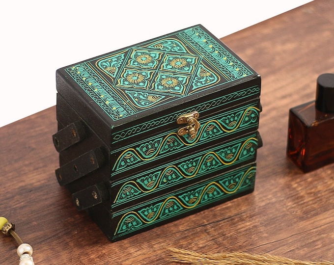 Vintage Large Lady Buxton Mid Century Jewelry Box, Green on Green