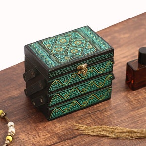 Layered Jewelry Organizer Box, Handmade Vintage Jewelry Storage Box Gift for Women, Naksheen Lacquer Art Jewelry Box
