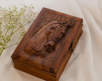 Engraved Horse Jewelry Box: Rosewood Equestrian Gift