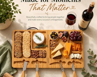 Wood Cheese Board Charcuterie Serving Platter Rustic Kitchen Entertaining Gift for Couples and Housewarming