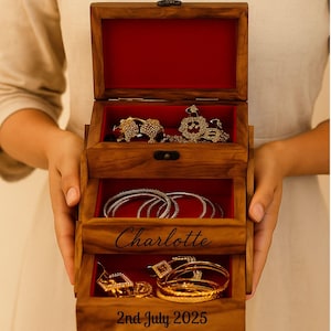 Personalized 3-Tier Jewelry Box, Hand-Carved Wooden Organizer for Accessories, Unique Equestrian Gift for Girls & Animal Lovers Gift