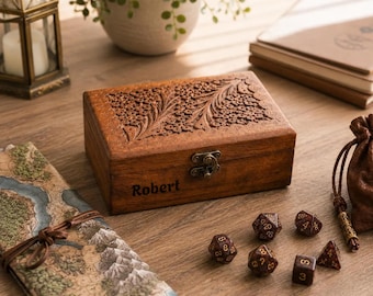 Personalized Rosewood Dnd Dice Box Storage and Tray Dungeon and Dragons Wood Dice Holder Chest D&D gifts for Gamer