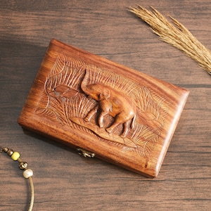 Elefant Schmuckschatulle, handgeschnitzt aus Holz Elefant Schmuck Organizer Schmuckschatulle, Holz Tier Gravur Kunst Elefant Liebhaber Geschenk