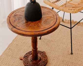 Handmade Rosewood Round Table: Mid-Century Modern Bedside Nightstand