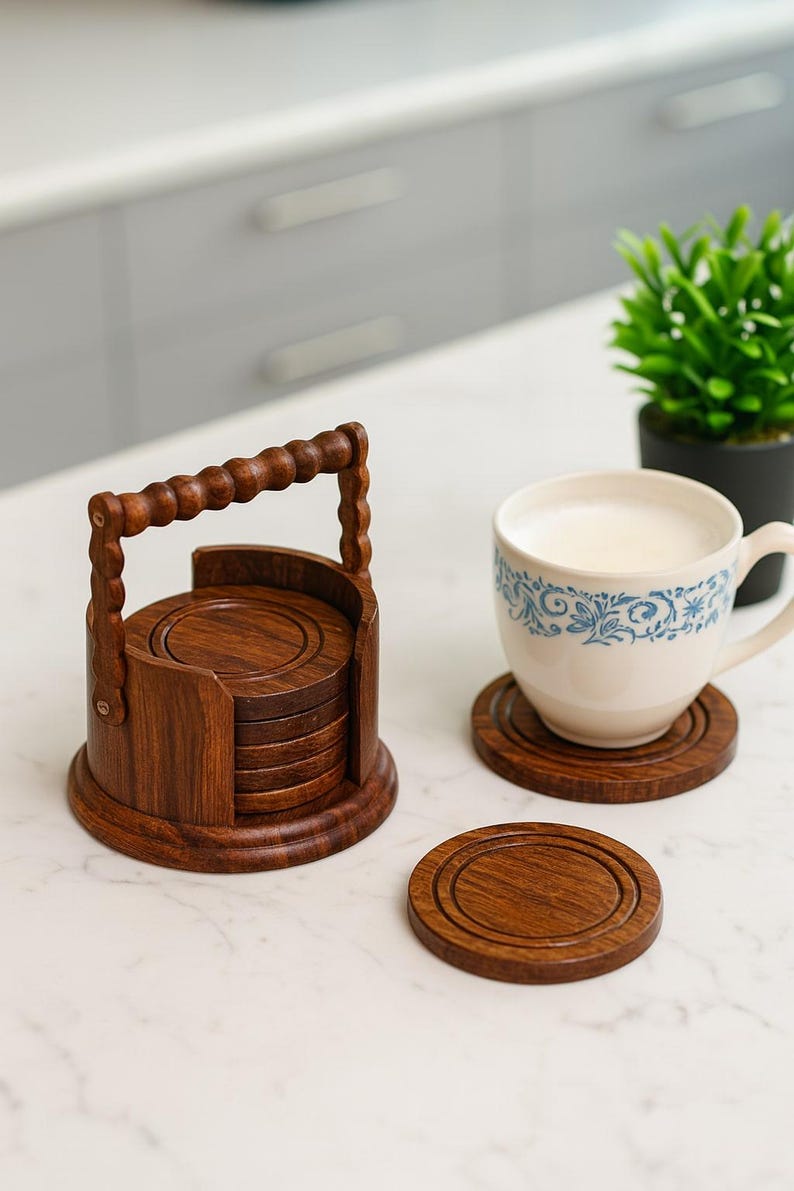 Rosewood Coaster Set With Holder: Farmhouse Tea Table Decor - Etsy