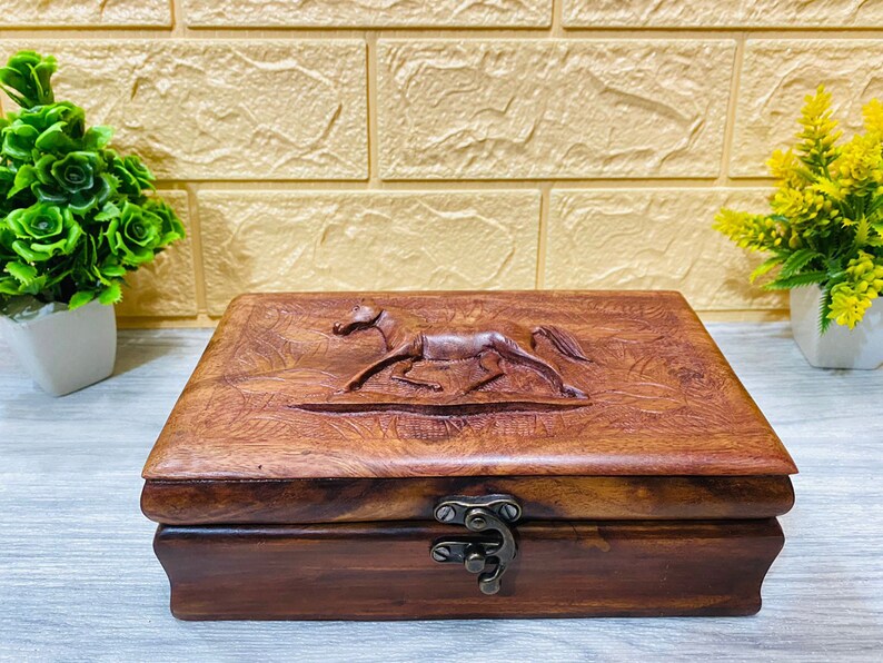 Horse Jewelry Box Hand Carved Wooden Horse Decor Jewelry Etsy