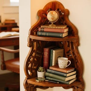 wooden wall rack filled with books