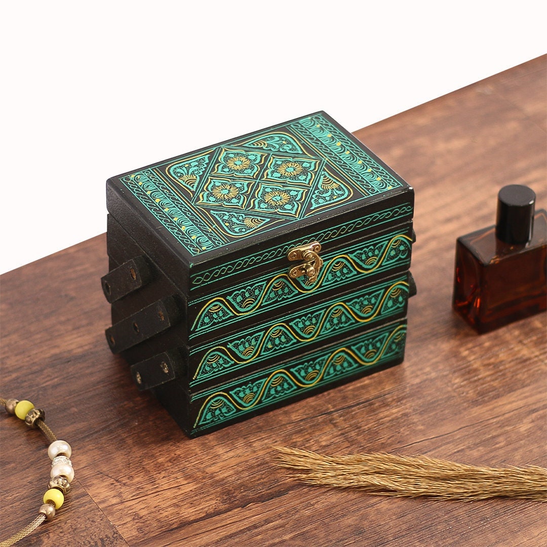 Layered Jewelry Organizer Box, Handmade Vintage Jewelry Storage Box