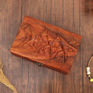 Pferd Schmuckschatulle, handgeschnitztes Holzpferd Dekor Schmuck Organizer Box, Holztier Schnitzereien Dekoration, Pferdeliebhaber Geschenke