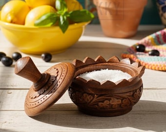 Wooden Sugar Bowl With Lid, Sugar Pot Kitchen Storage Accessories, Handmade Saltbox Salt Cellar Spice Jar Container