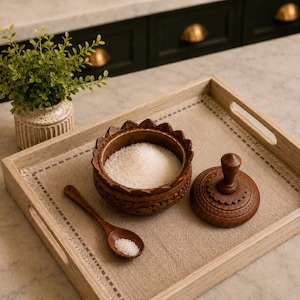 Handmade Wooden Sugar Pot With Lid,  Kitchen Storage Accessories, Floral Carving Spice Cellar Housewarming Gift For Mom