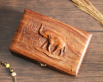 Elephant Jewellery Box, Wooden Jewellery Organizer Box, Vintage Elephant Decor Jewellery Storage Box, Animal Lovers Gift