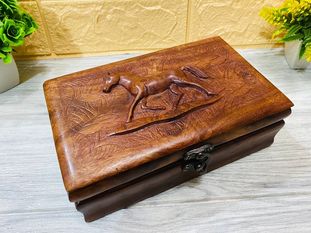 Horse Jewelry Box Hand Carved Wooden Horse Decor Jewelry Etsy