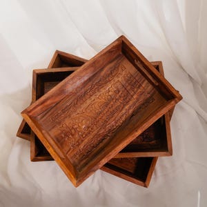 Handmade Breakfast Tray, Large Ottoman Tray, Wood Rectangle Serving Tray Coffee Table Tray, Wedding Anniversary Gift for Couple.