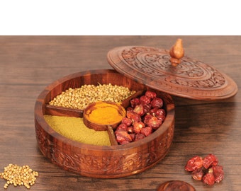 Rosewood Masala Dabba: Wooden Spice & Dry Fruit Box