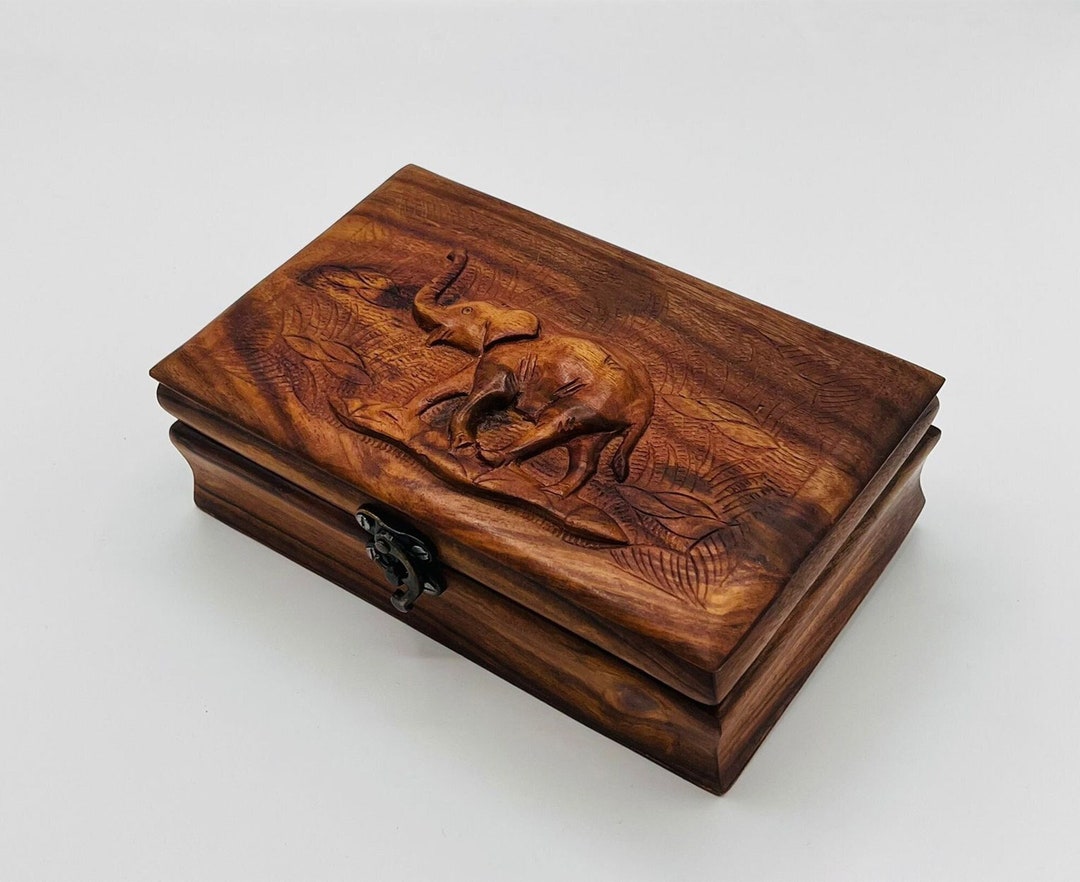Elephant Jewelry Box Hand Carved Wooden Elephant Jewelry Etsy