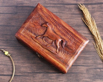 Horse Jewelry Box, Hand Carved Wooden Horse Decor Jewelry Organizer Box, Wooden Animal Carvings Decoration, Horse Lover Gifts