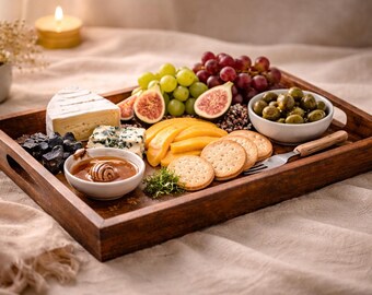 Wood Cheese Board with Handles Charcuterie Serving Platter Wedding Anniversary Gift for Couples 2nd