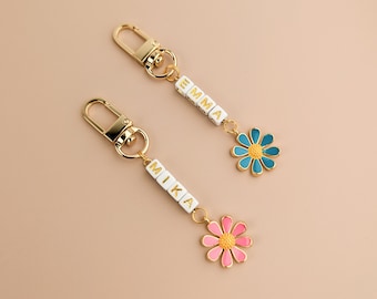 Custom Name Charm for Backpack Personalized Bag Charm with Flower Purse Accessory Customized Bag Decoration Keychain Back to School Gift