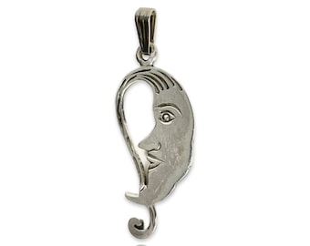 Crescent Moon Face Pendant Sterling Silver Vintage one of a kind Celestial Jewellery