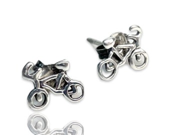 Silver Bicycle Stud earrings. Butterfly backing 925 sterling silver Unique Stud Earrings Gift for cyclist