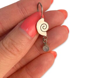 Moonstone Silver Earrings 925 Sterling Silver Dangling Earrings with Snail Swirl Design