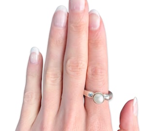 Pearl & Silver Ring - White Pearl and 925 Sterling Silver Ring Classic Style Ring Formal Event Ring
