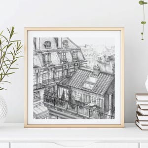 Montmartre, Paris Rooftops By Vie Blakey - Square Print On Canvas Different Sizes Available - Black and White Sketch Art - Tableau