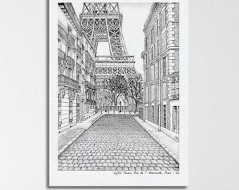 Torre Eiffel desde Rue de l'Université - Lienzo en blanco y negro de Vie Blakey