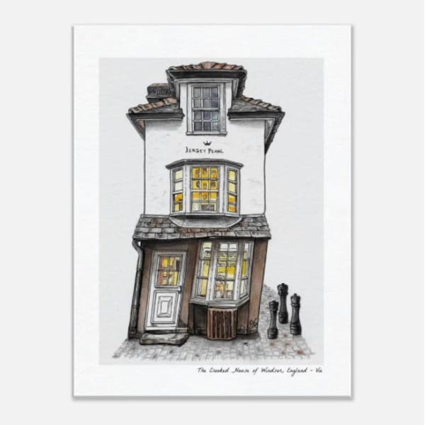 The Crooked House of Windsor, England By Vie Blakey Watercolor Print On Canvas Different Sizes Available