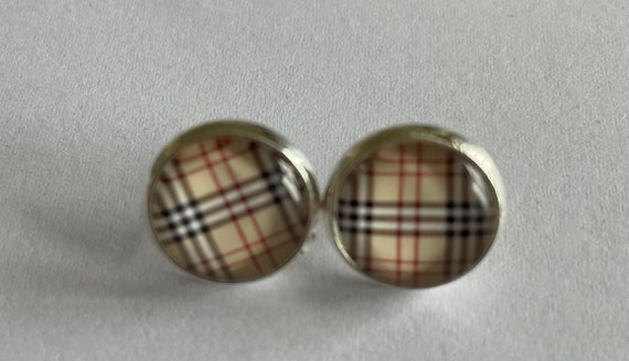 Tartan stud earrings Classic camel print 12mm cabochon