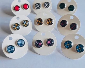 Tartan stud earrings. Old time classic. Perfect addition to winter outfit