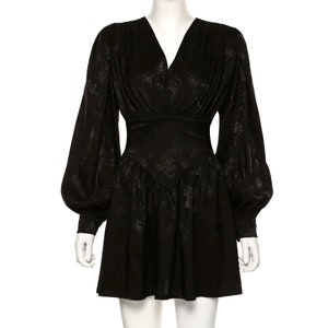 Black Chiffon Elegant Loose Mini Dress // Long Sleeve Pleated - Etsy