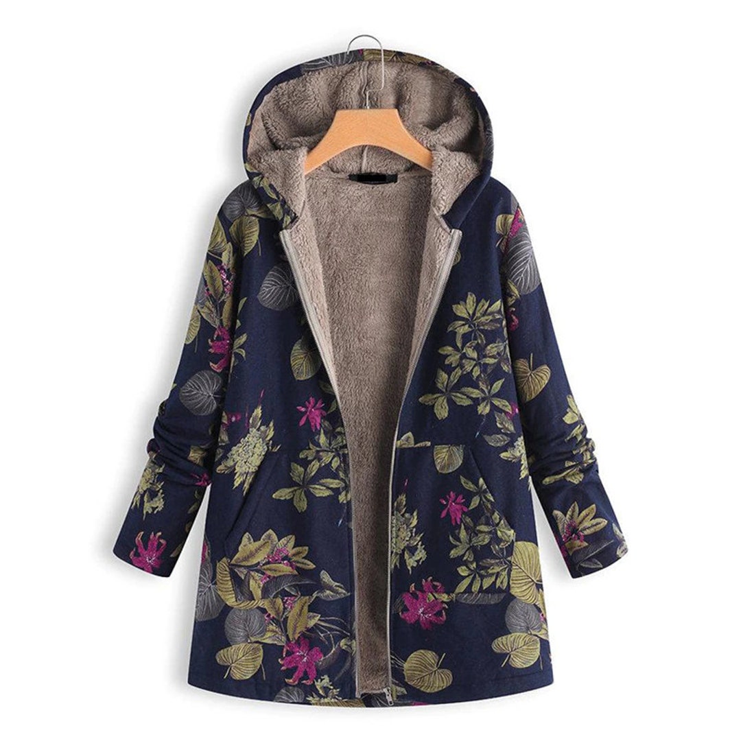 Women Vintage Oversize Winter Warm Floral Hooded Coat - Etsy