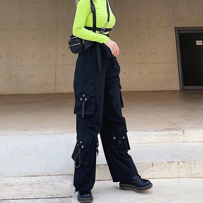 Women Streetwear Loose Black Cargo Pants